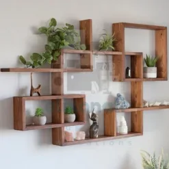 Wall-mounted wooden shelf in New York